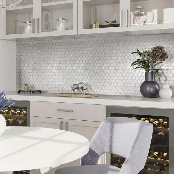 White 12x12 Glossy Matte Hexagon Glass Mosaic Tile (5 pack, 4.83 sq ft/case), photo 2 of 7