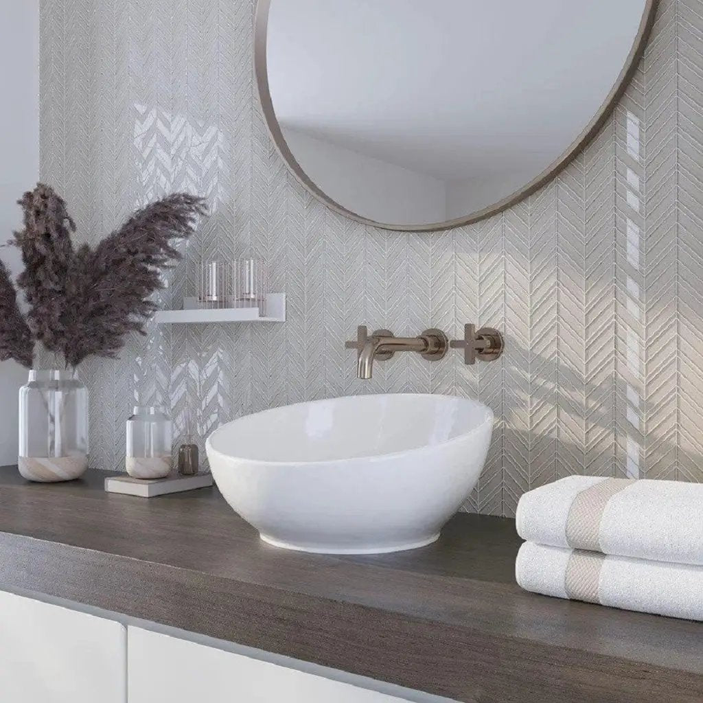 White 10x10 Glossy Matte Chevron Glass Mosaic Tile (5 pack, 3.76 sq ft/case) by Apollo Tile