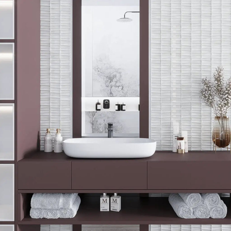 White 12x13 Trapezium Glossy Matte Glass Mosaic Tile (5 pack, 5.38 sq ft/case) by Apollo Tile