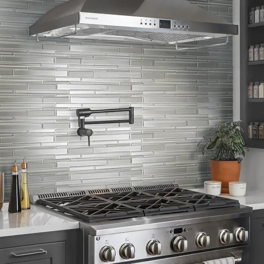 White 12x12 Glossy Matte Sticks Glass Mosaic Tile (5 pack, 5 sq ft/case) by Apollo Tile