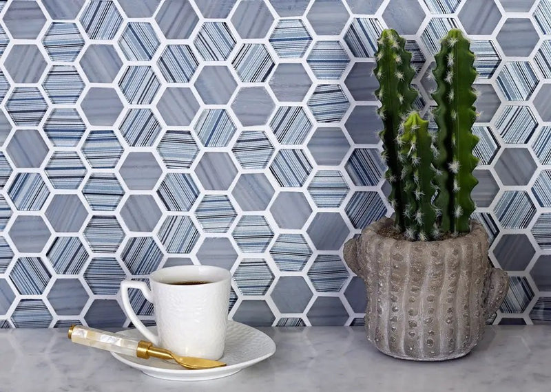 Blue Gray 12x12 Glossy Matte Hexagon Glass Mosaic Tile (5 pack, 4.83 sq ft/case) by Apollo Tile