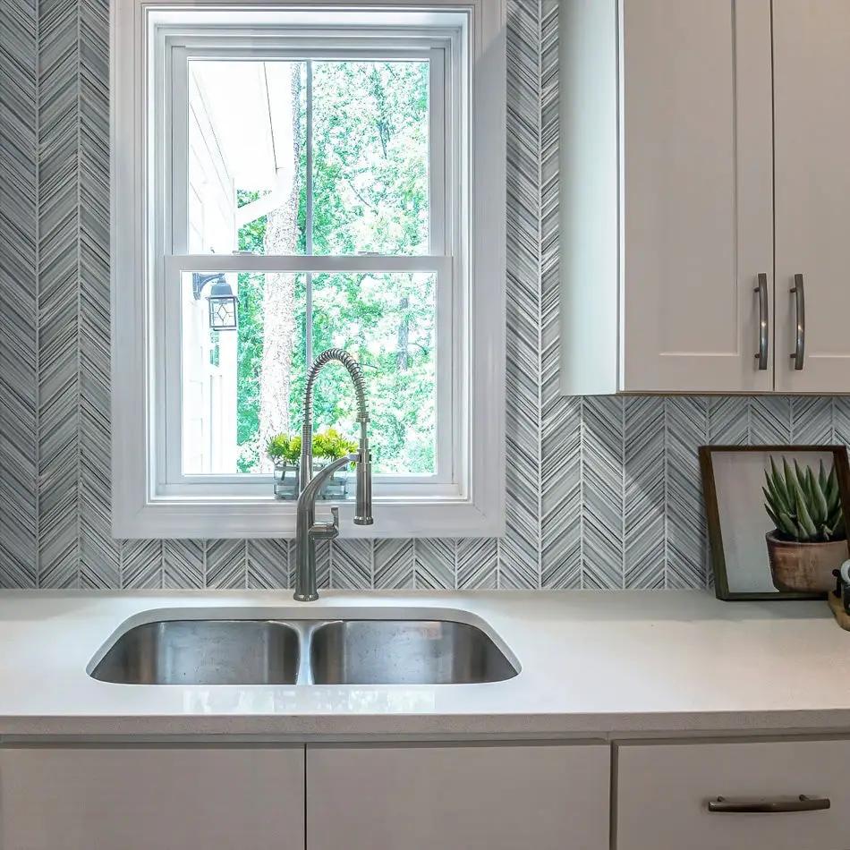 White Blue 10x10 Glossy Matte Chevron Glass Mosaic Tile (5 pack, 3.76 sq ft/case) by Apollo Tile