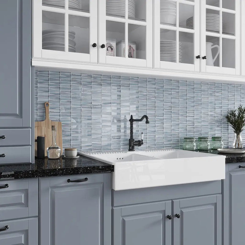 Blue 12x13 Glossy Matte Trapezium Glass Mosaic Tile (5 pack, 5.38 sq ft/case) by Apollo Tile