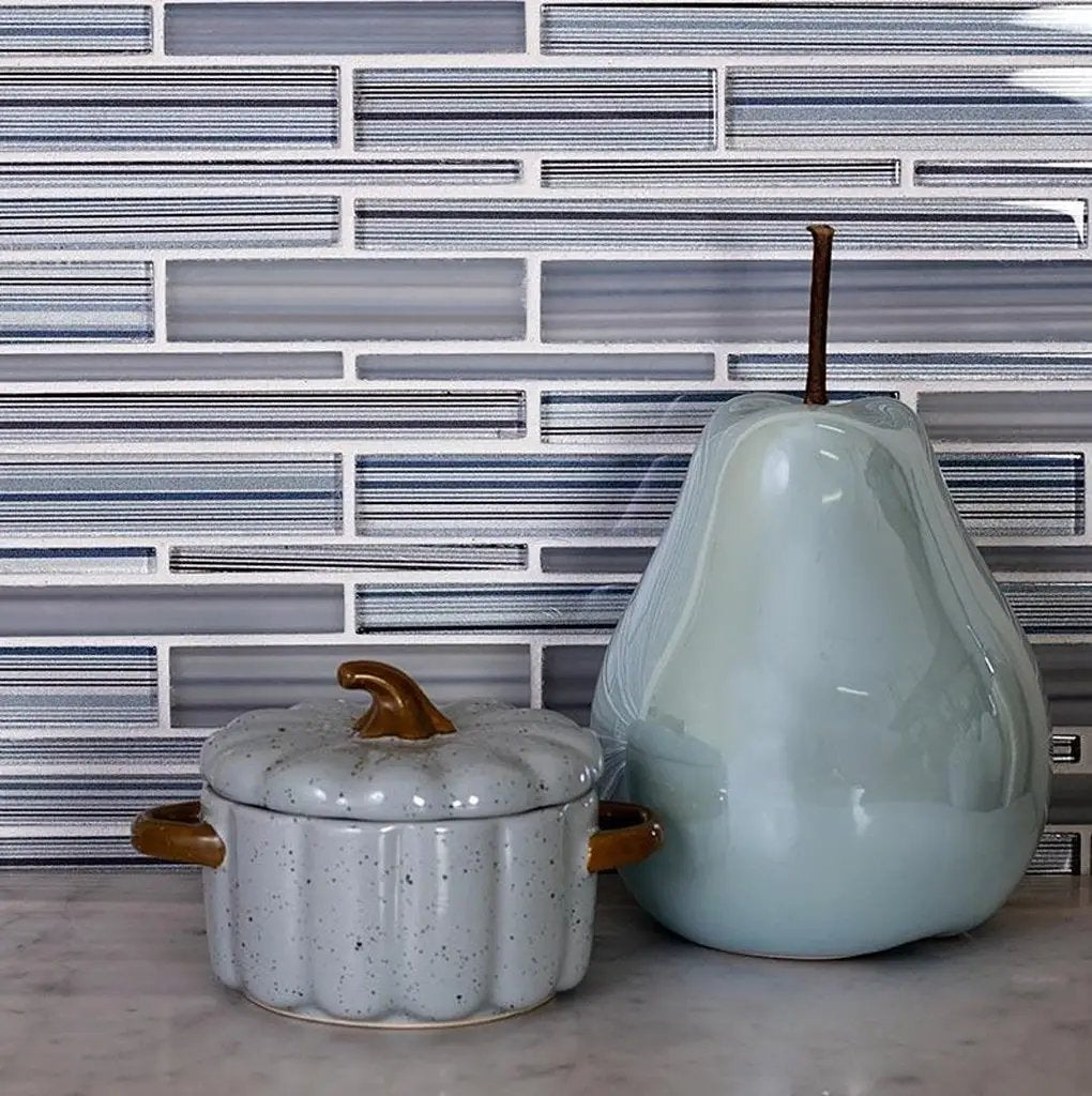 White Blue 12x12 Glossy Matte Sticks Glass Mosaic Tile (5 pack, 5 sq ft/case) by Apollo Tile