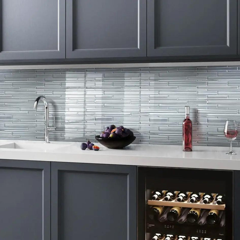Blue Gray 12x12 Glossy Matte Sticks Glass Mosaic Tile (5 pack, 5 sq ft/case) by Apollo Tile