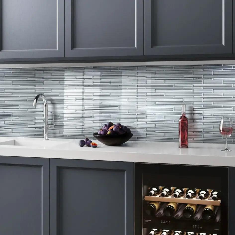 White 12x12 Linear Glossy Matte Glass Mosaic Tile (5 pack, 5 sq ft/case) by Apollo Tile