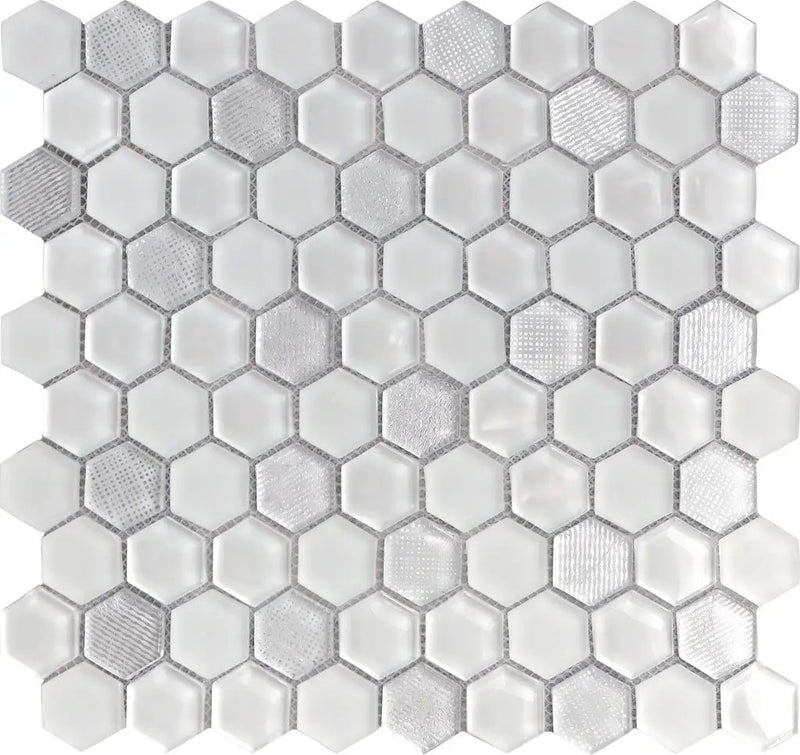 White 12x12 Glossy Matte Hexagon Glass Mosaic Tile (5 pack, 4.83 sq ft/case) by Apollo Tile