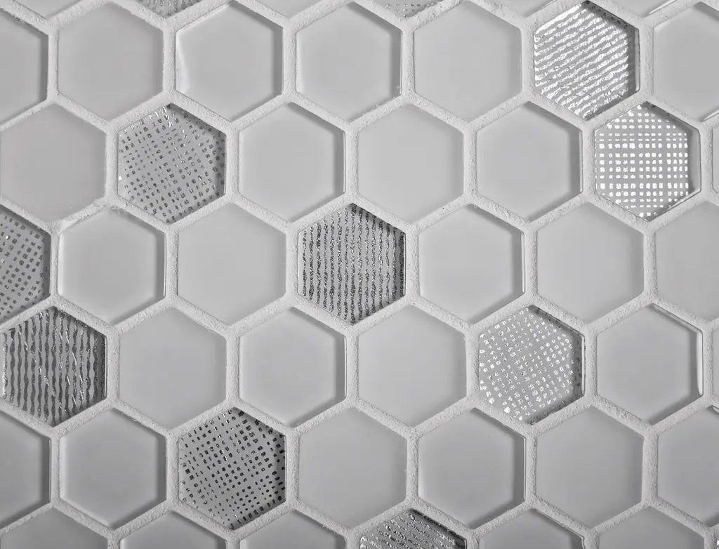 White 12x12 Glossy Matte Hexagon Glass Mosaic Tile (5 pack, 4.83 sq ft/case) by Apollo Tile