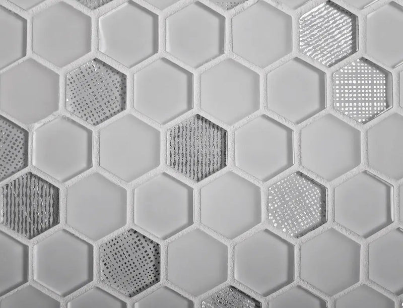 White 12x12 Glossy Matte Hexagon Glass Mosaic Tile (5 pack, 4.83 sq ft/case) by Apollo Tile