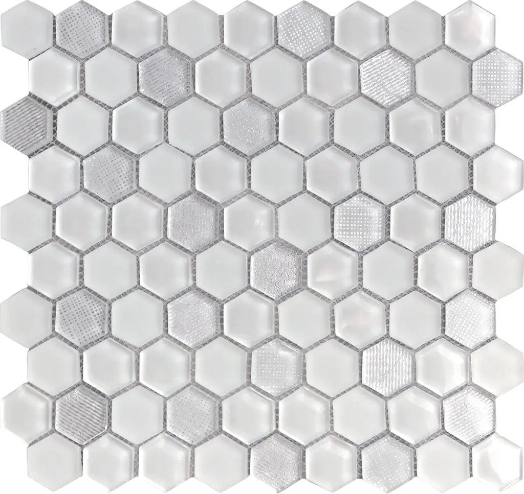 White 12x12 Hexagon Glossy Matte Glass Mosaic Tile (5 pack, 4.83 sq ft/case) by Apollo Tile