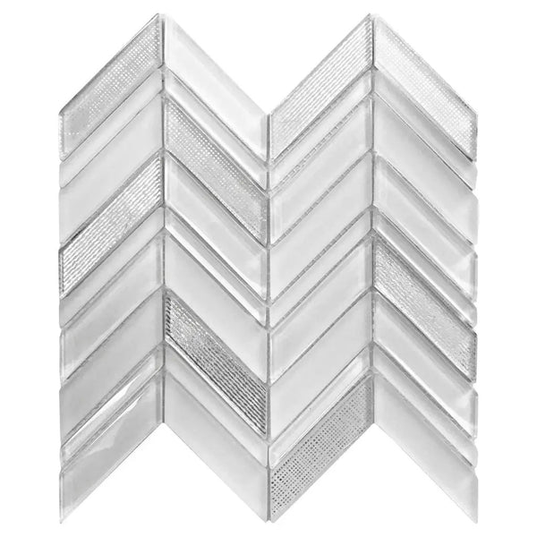 White 10x10 Chevron Glossy Matte Glass Mosaic Tile, photo 2 of 7