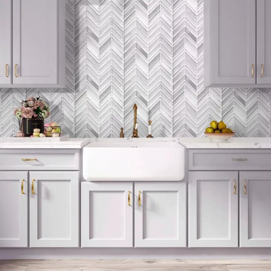 White 10x10 Chevron Glossy Matte Glass Mosaic Tile by Apollo Tile