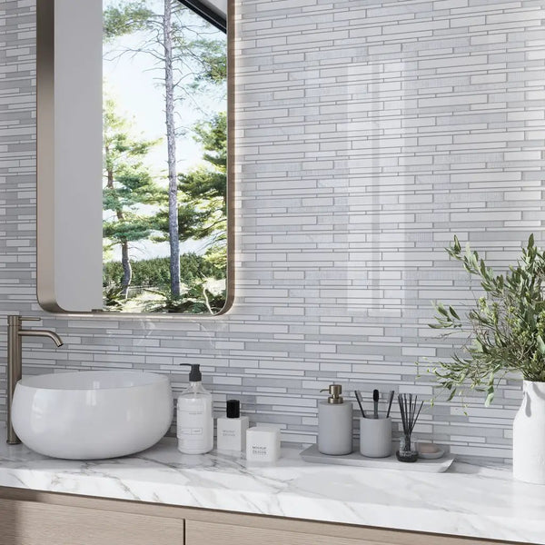 White 12x12 Glossy Matte Sticks Glass Mosaic Tile (5 pack, 5 sq ft/case), photo 2 of 9