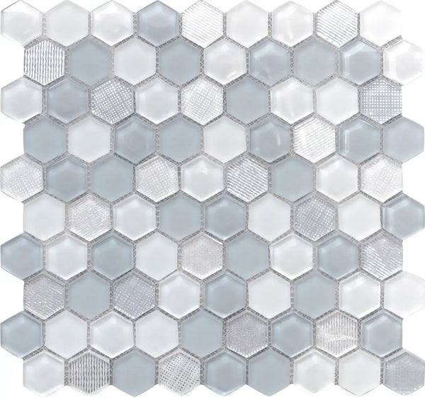 Blue Gray 12x12 Glossy Matte Hexagon Glass Mosaic Tile (5 pack, 4.83 sq ft/case), photo 2 of 6