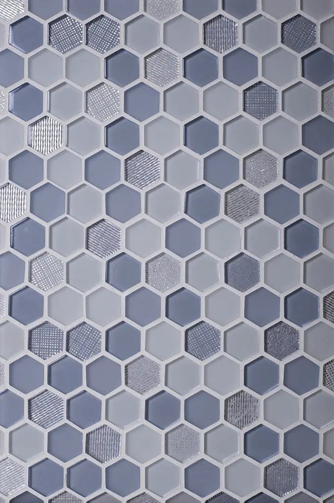 Blue Gray 12x12 Glossy Matte Hexagon Glass Mosaic Tile (5 pack, 4.83 sq ft/case) by Apollo Tile