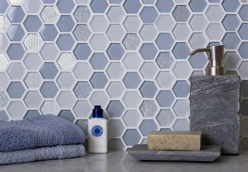 Blue Gray 12x12 Glossy Matte Hexagon Glass Mosaic Tile (5 pack, 4.83 sq ft/case) by Apollo Tile