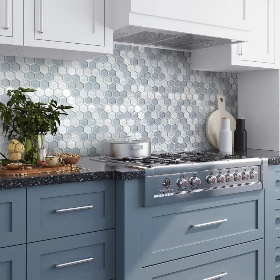 Blue Gray 12x12 Glossy Matte Hexagon Glass Mosaic Tile (5 pack, 4.83 sq ft/case) by Apollo Tile