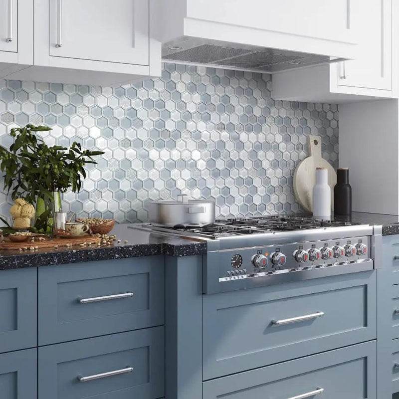 Blue Gray 12x12 Glossy Matte Hexagon Glass Mosaic Tile (5 pack, 4.83 sq ft/case) by Apollo Tile