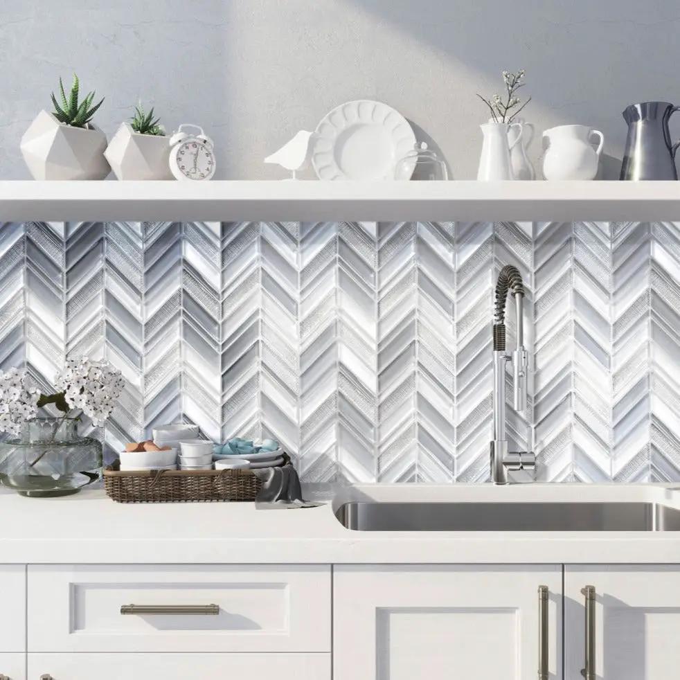 Blue Gray 10x10 Glossy Matte Chevron Glass Mosaic Tile (5 pack, 3.76 sq ft/case) by Apollo Tile