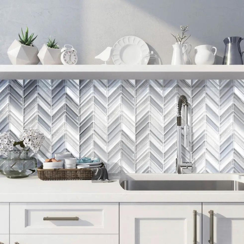 Blue Gray 10x10 Glossy Matte Chevron Glass Mosaic Tile (5 pack, 3.76 sq ft/case) by Apollo Tile