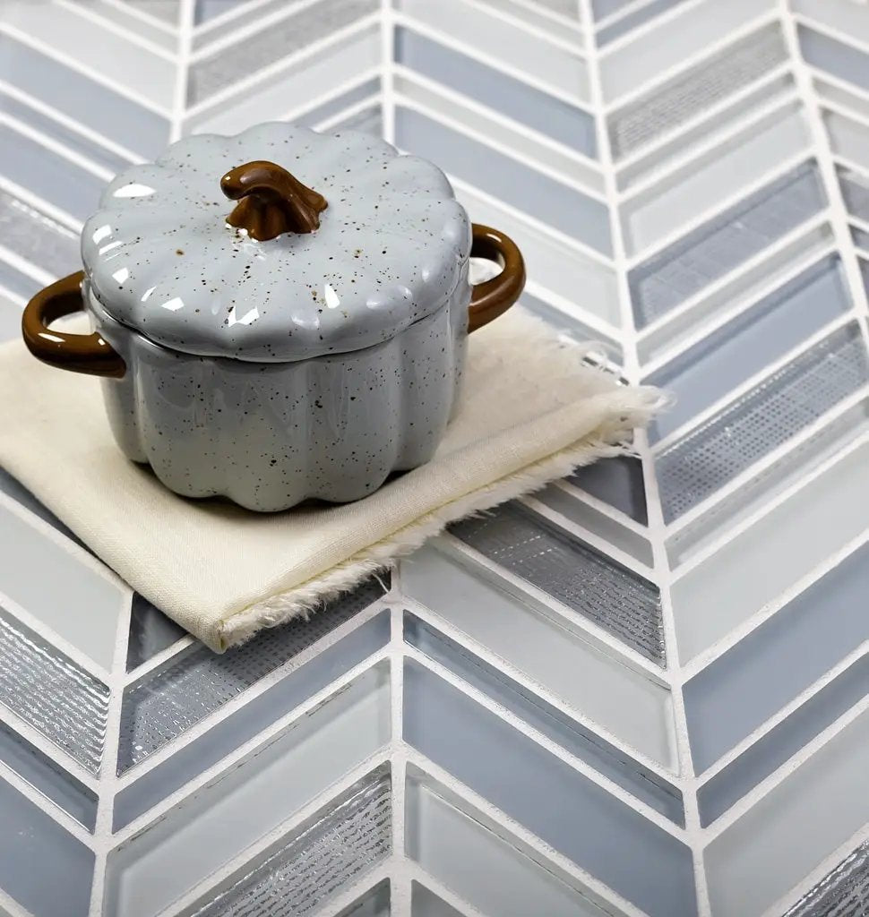 White Blue 10x10 Glossy Matte Chevron Glass Mosaic Tile (5 pack, 3.76 sq ft/case) by Apollo Tile