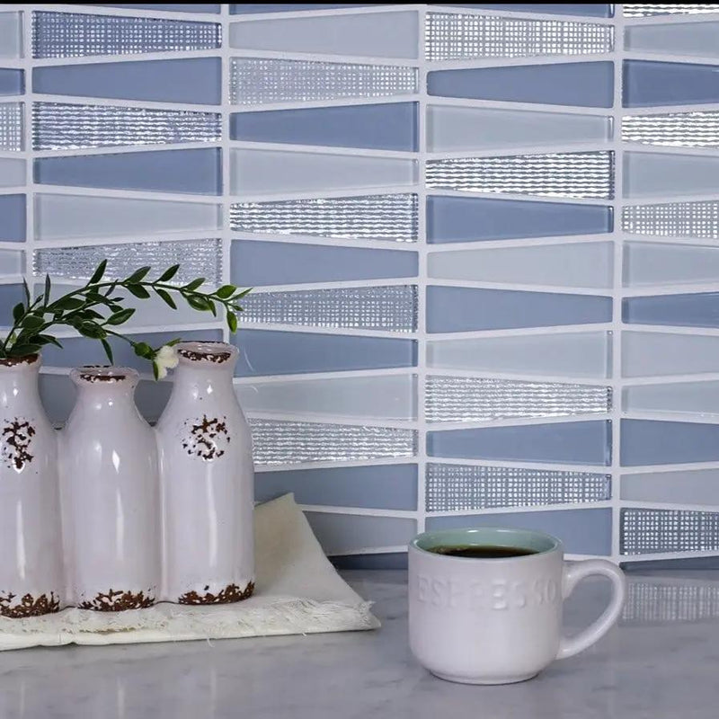 Blue 12x13 Glossy Matte Trapezium Glass Mosaic Tile (5 pack, 5.38 sq ft/case) by Apollo Tile