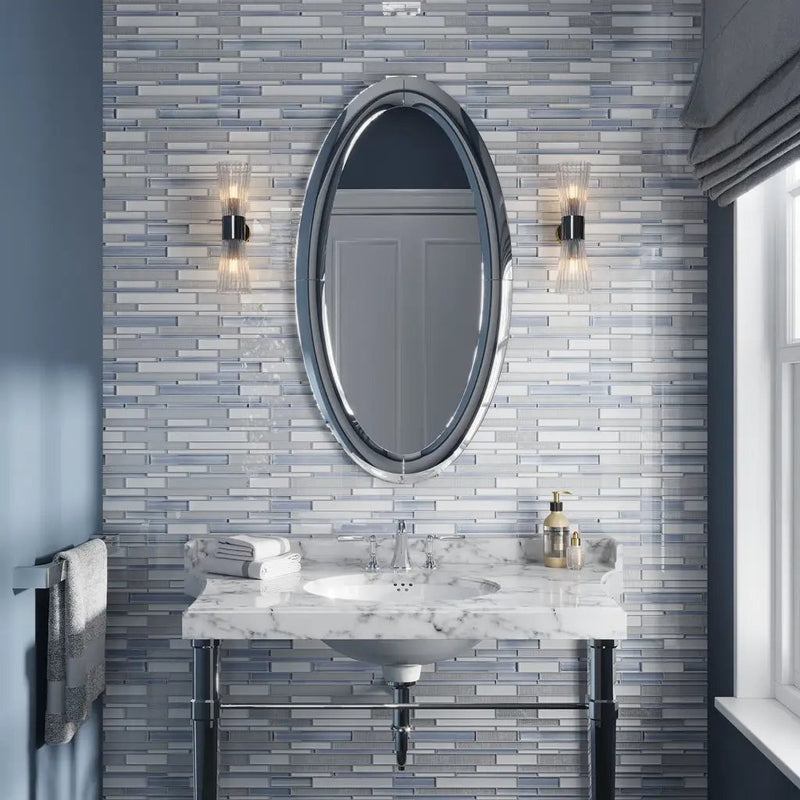White Blue 12x12 Glossy Matte Sticks Glass Mosaic Tile (5 pack, 5 sq ft/case) by Apollo Tile
