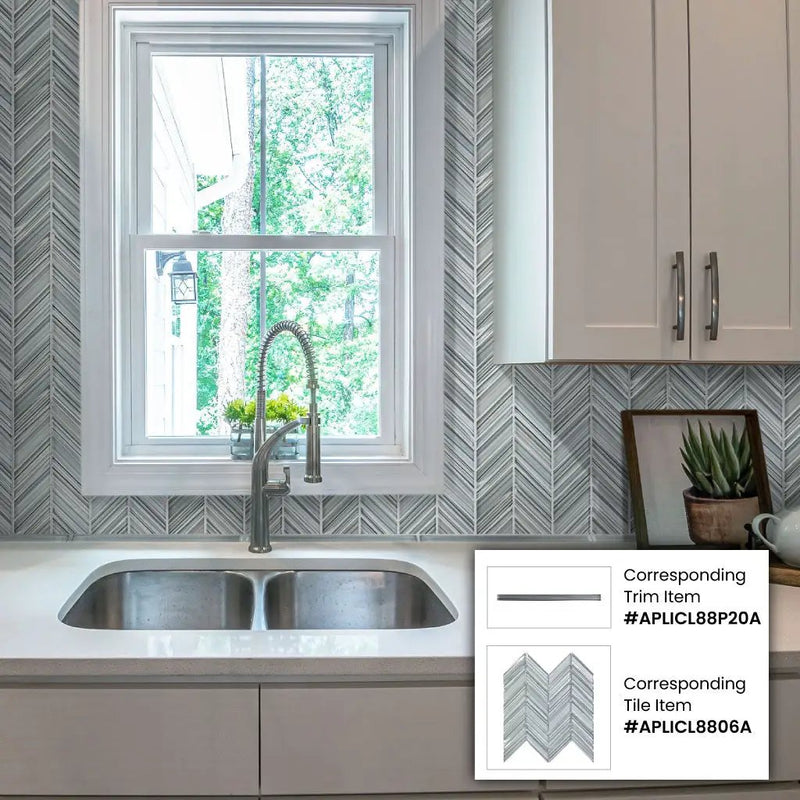 Blue Gray 10x10 Glossy Matte Chevron Glass Mosaic Tile (5 pack, 3.76 sq ft/case) by Apollo Tile