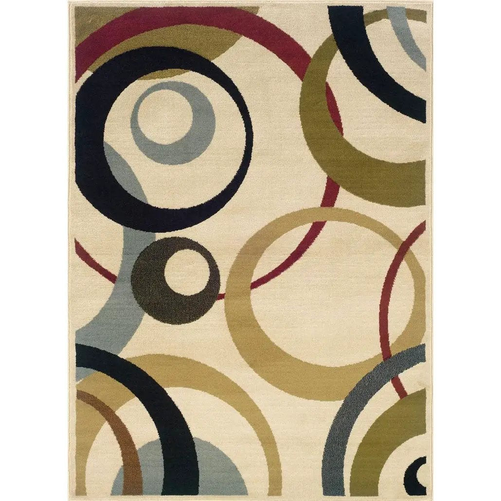 Beige Olive Sea Foam Multi-Color Geometric Circles Area Rug (5' x 7'3) by HomePacific