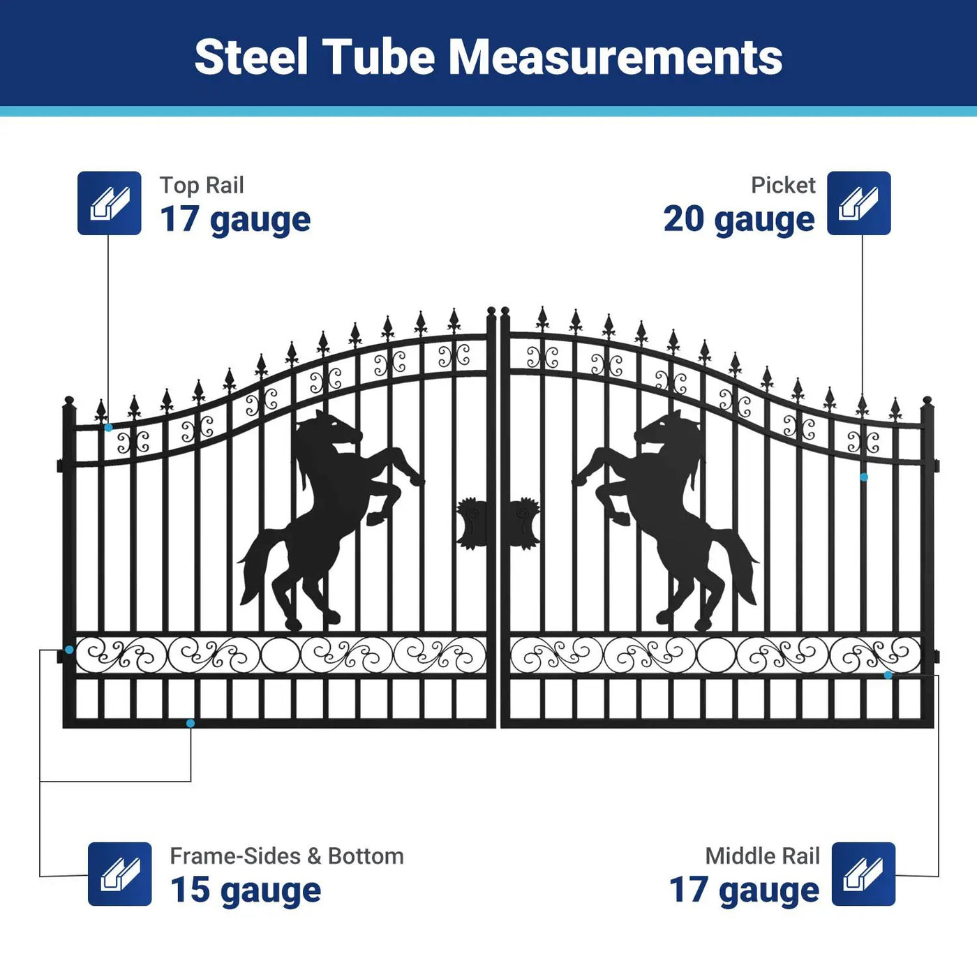 14x8 ft Steel Dual Swing Driveway Gate with Horse Pattern by Chery Industrial