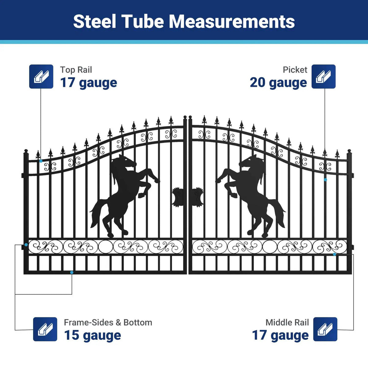 14x8 ft Steel Dual Swing Driveway Gate with Horse Pattern, photo 4 of 17