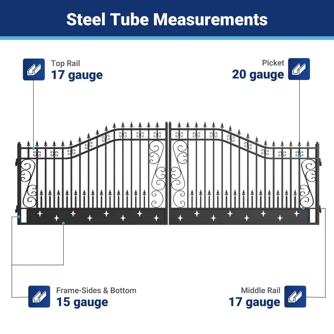 20x8 ft Steel Dual Swing Driveway Gate by Chery Industrial