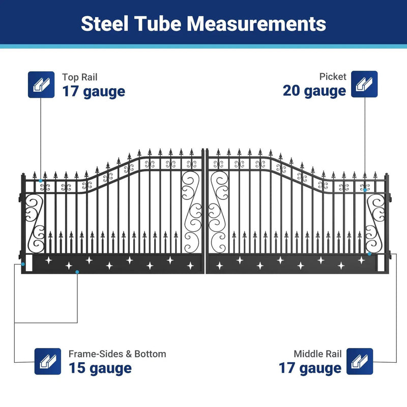 20x8 ft Steel Dual Swing Driveway Gate by Chery Industrial