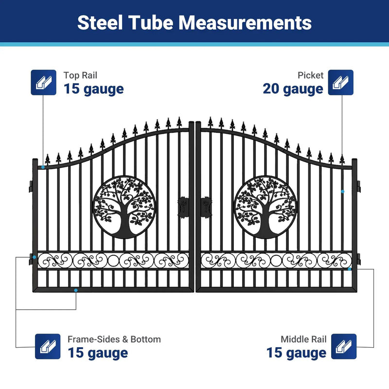 14x8 ft Steel Dual Swing Driveway Gate with Wider Goalposts by Chery Industrial