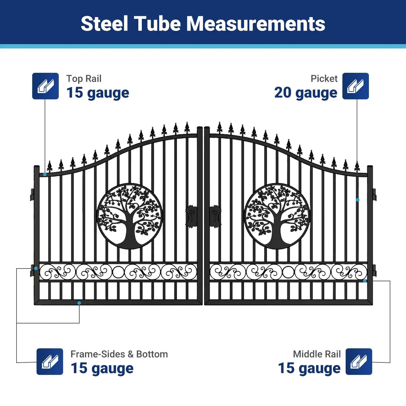 14x8 ft Steel Dual Swing Driveway Gate with Wider Goalposts by Chery Industrial