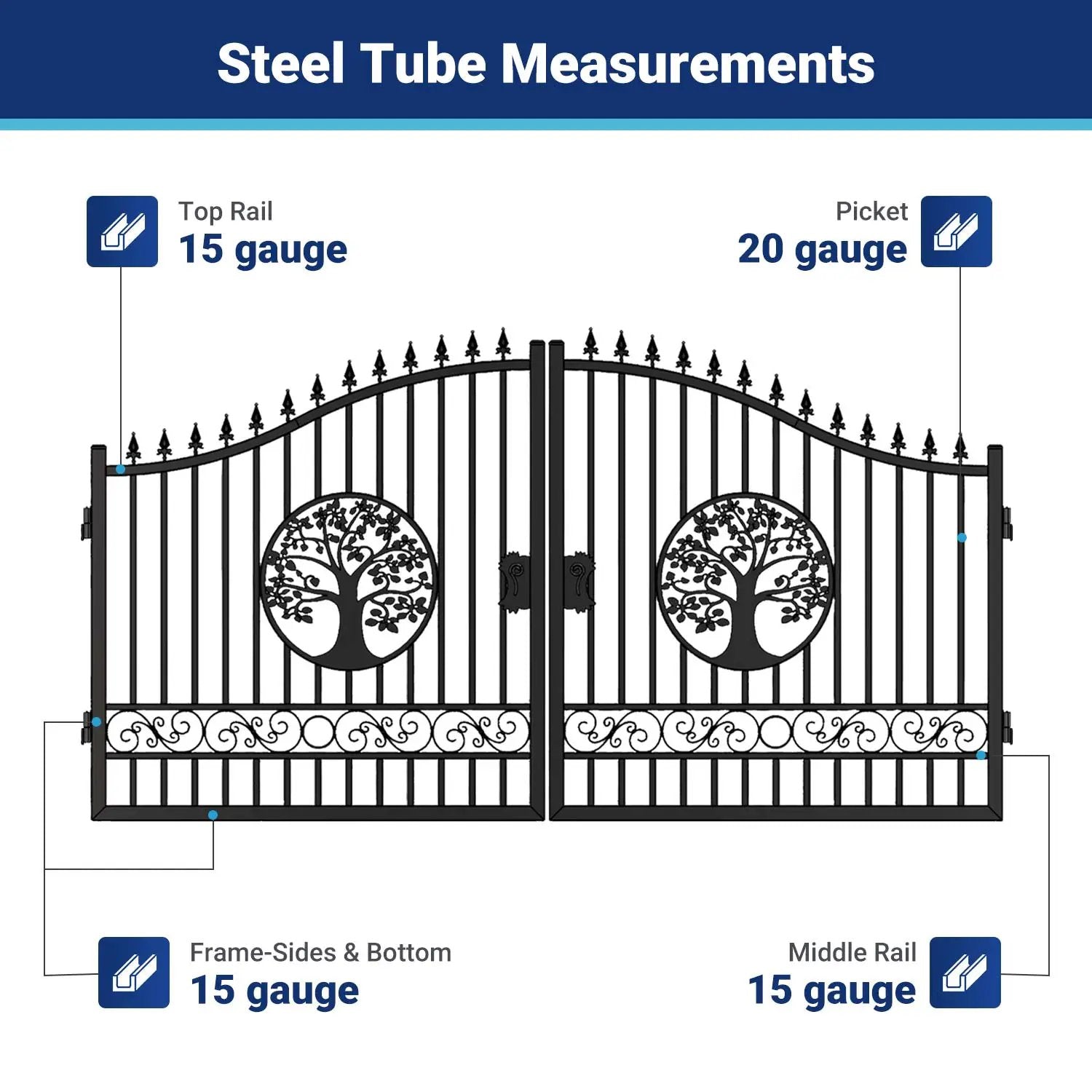 14x8 ft Steel Dual Swing Driveway Gate with Wider Goalposts by Chery Industrial