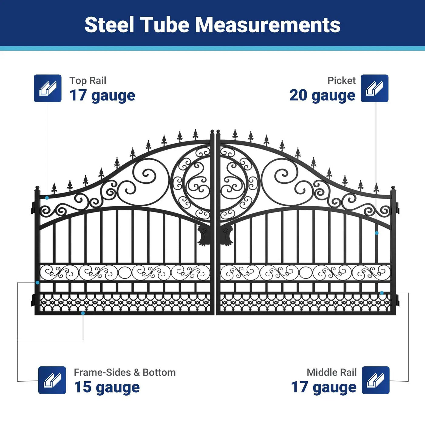 14x8 ft Steel Dual Swing Driveway Gate-European Style by Chery Industrial