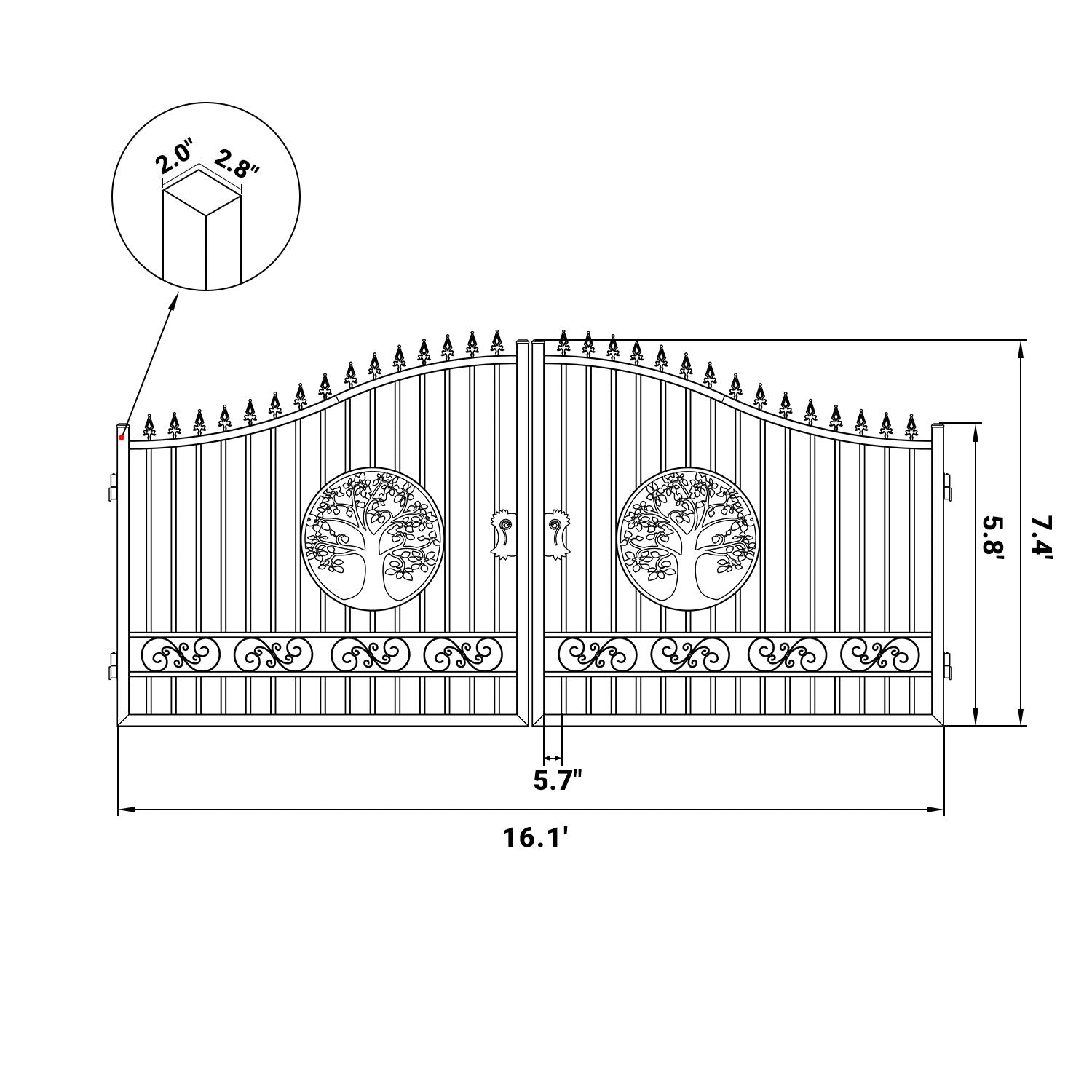 16x8 ft Steel Dual Swing Driveway Gate with Tree Pattern by Chery Industrial