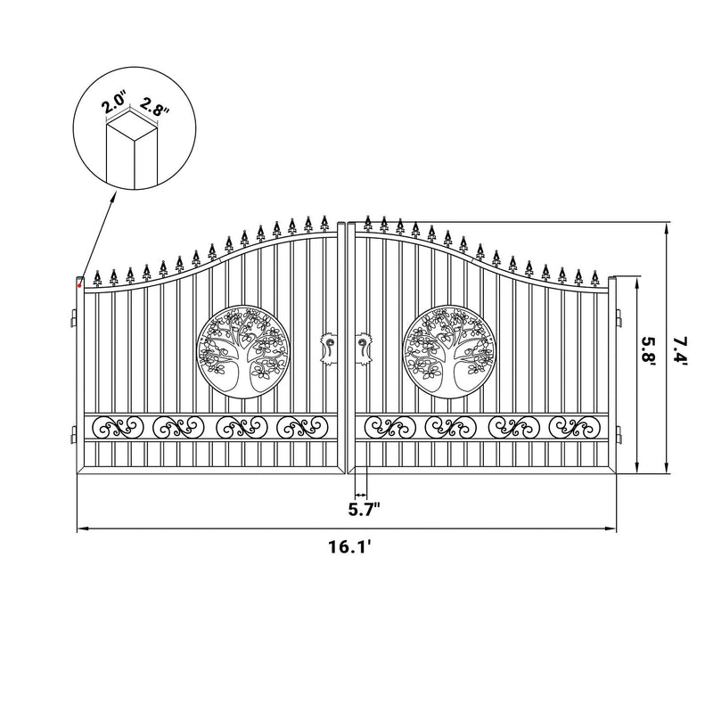 16x8 ft Steel Dual Swing Driveway Gate with Tree Pattern by Chery Industrial