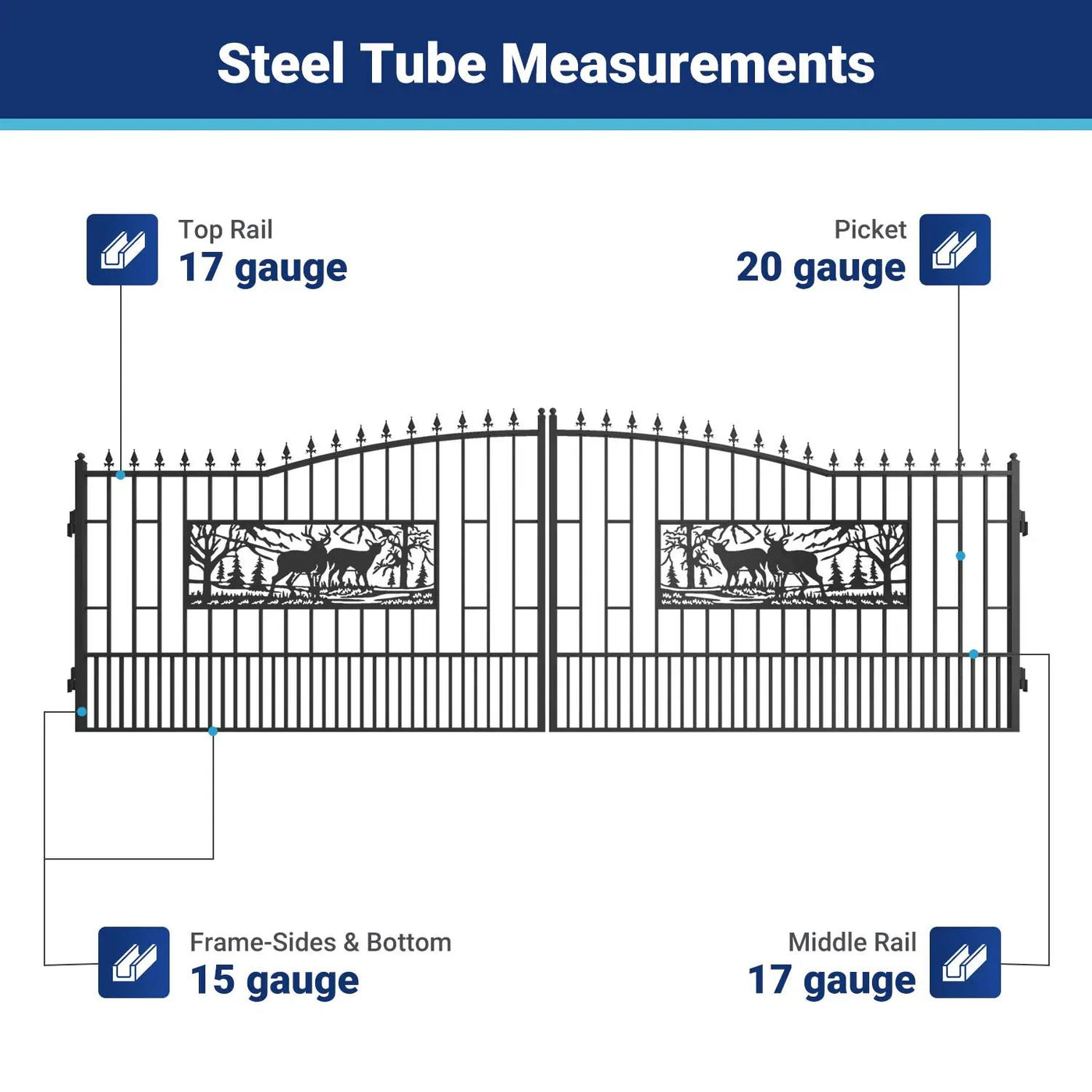 18x7 ft Steel Dual Swing Driveway Gate with Rectangular Deer Pattern by Chery Industrial