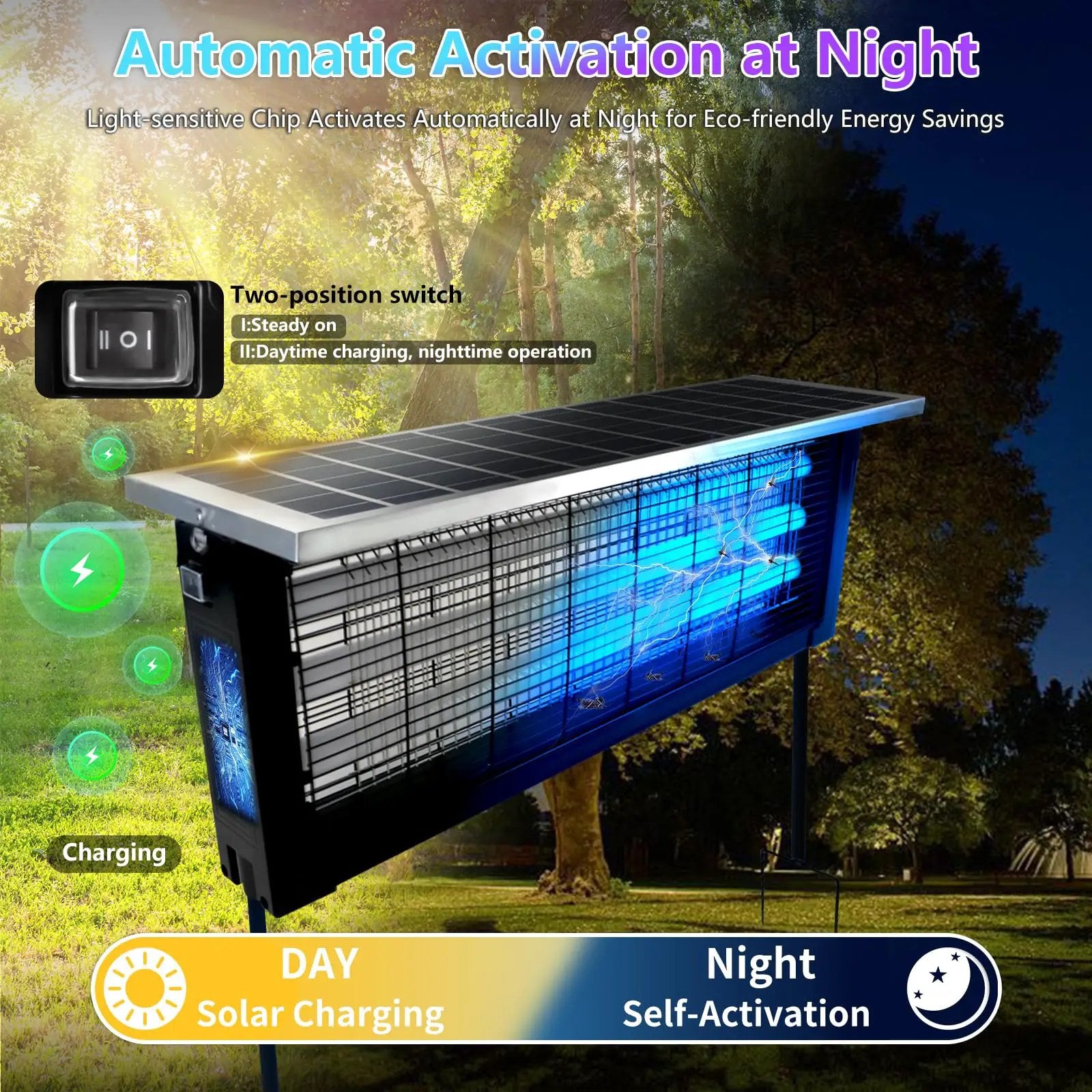 Solar Bug Zapper Outdoor, Wireless Portable Camping Mosquito Zapper 4500V For 3500 Sq.ft with Panel Sensor, Fly Traps with 10FT Extension Cord by Outdoor Solar Outlet