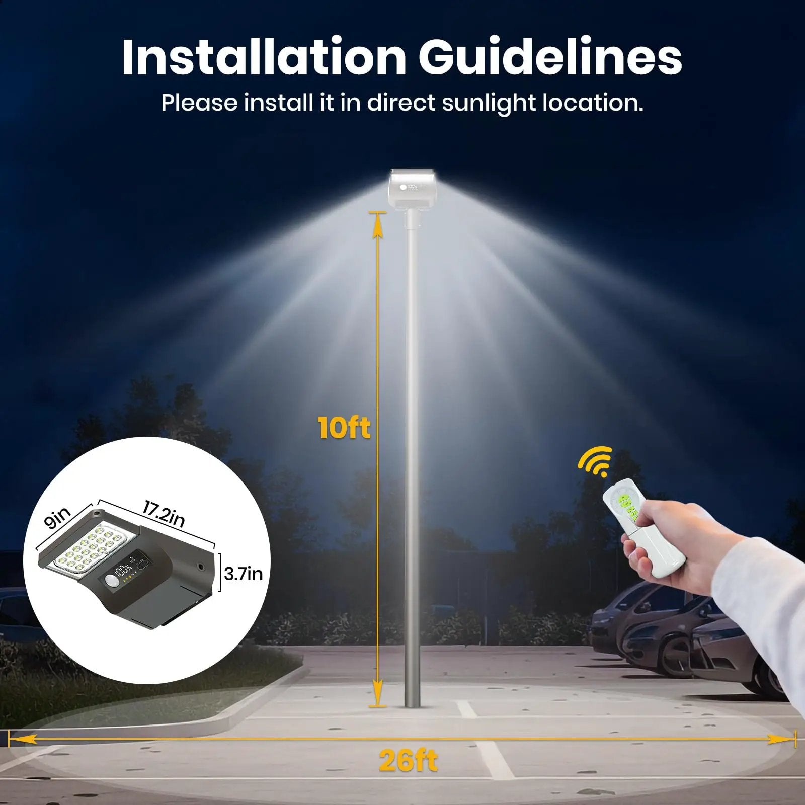 1800W Solar Lights Outdoor Waterproof, 3000K 5700K LED Screen Solar Motion Light with Rain Sensor, 3000LM Solar Street Light Dusk to Dawn by Outdoor Solar Outlet