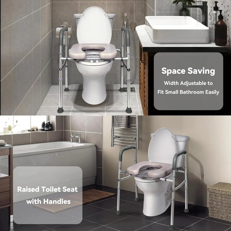 LimLuc Raised Toilet Seat with Handles, Width and Height Adjustable Raised Toilet Seat with Arms and Widen Seat, Up to 400lbs, Raised Toilet Seat for Seniors, Handicap, Pregnant, Fits Any Toilet by Selzalot