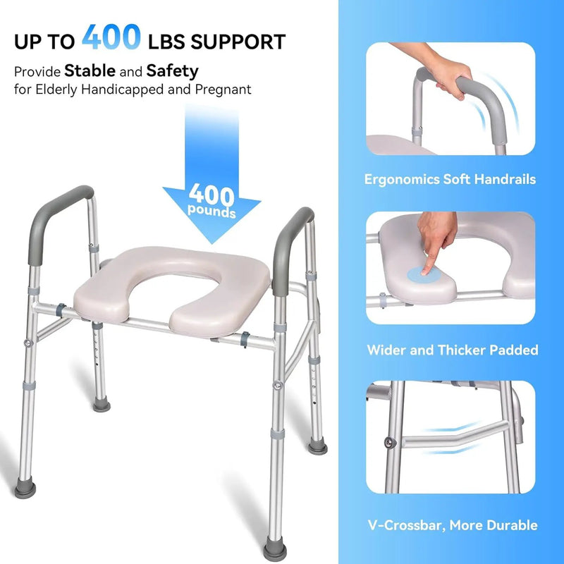 LimLuc Raised Toilet Seat with Handles, Width and Height Adjustable Raised Toilet Seat with Arms and Widen Seat, Up to 400lbs, Raised Toilet Seat for Seniors, Handicap, Pregnant, Fits Any Toilet by Selzalot