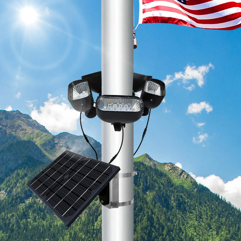 400W Solar Flag Pole Light for 15-40ft flagpole 5 Spotlights，Adjustable Clamps Fits 3-6''Diameter Inground Poles from Dusk to Dawn by Outdoor Solar Outlet