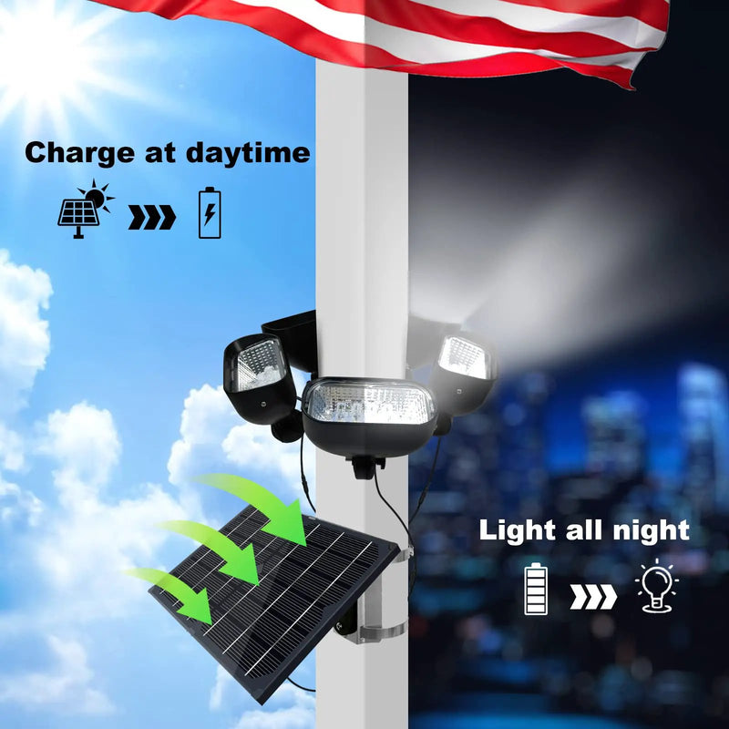 400W Solar Flag Pole Light for 15-40ft flagpole 5 Spotlights，Adjustable Clamps Fits 3-6''Diameter Inground Poles from Dusk to Dawn by Outdoor Solar Outlet