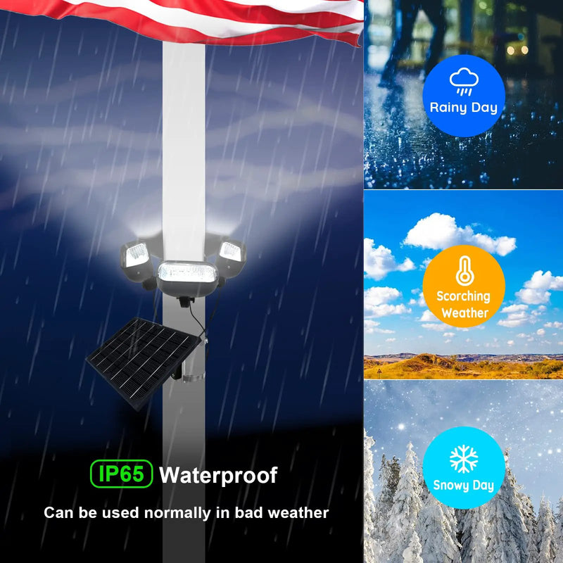 400W Solar Flag Pole Light for 15-40ft flagpole 5 Spotlights，Adjustable Clamps Fits 3-6''Diameter Inground Poles from Dusk to Dawn by Outdoor Solar Outlet