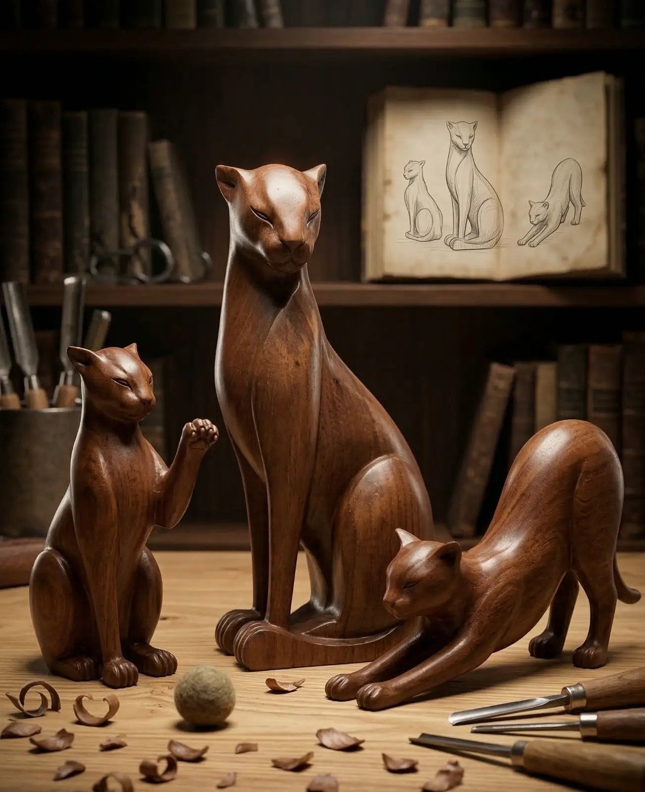 Wooden Wild Cat Figure by Gizz