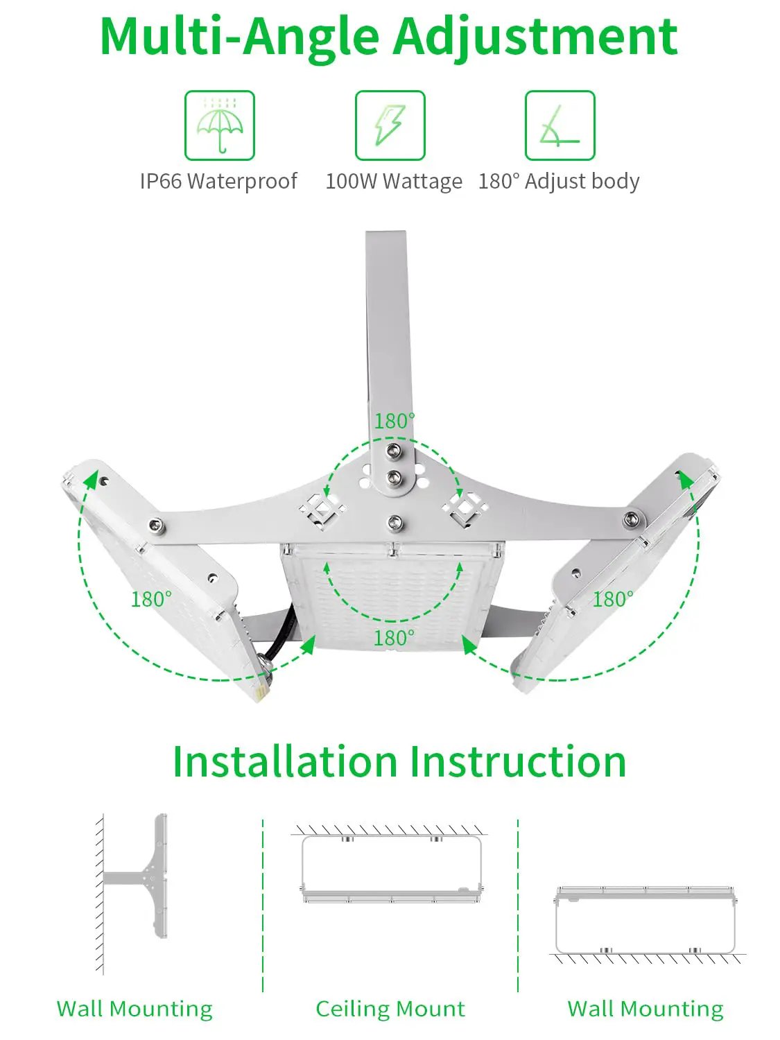 300W LED Flood Light, Hard Wired 24000LM Stadium Lights, 6000K Daylight White, 1500W Halogen Equivalent, IP66 Waterproof by Outdoor Solar Outlet