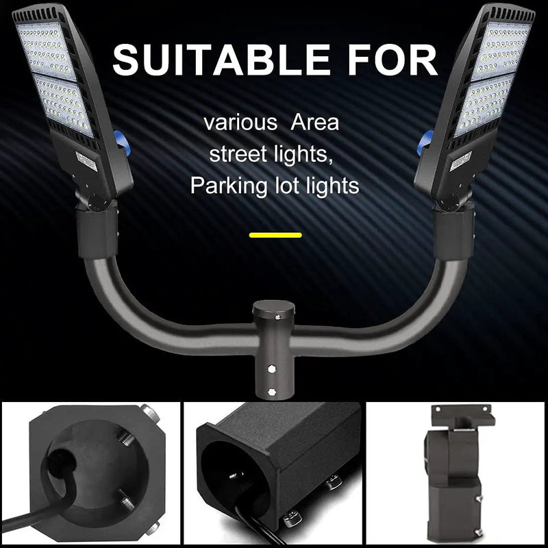 Double Bullhorn Bracket LED Parking Lot Light 180 Degree Aluminum Mounting Bracket Round Pole Double L Bracket Tenons by Outdoor Solar Outlet